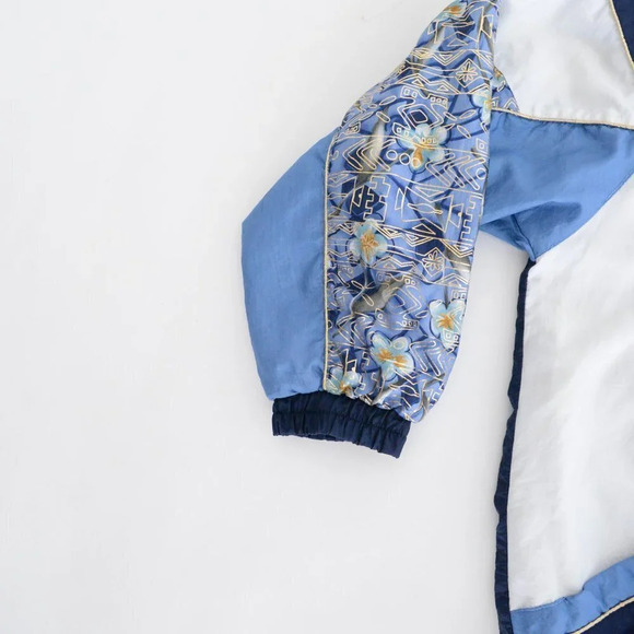 Vintage 90s Active Frontier Navy White Gold Aztec Zip Up Bomber Jacket L - Picture 10 of 13